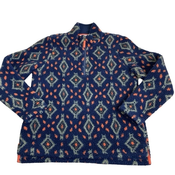 Orvis Sherpa Fleece Snow River Quarter Zip Pullover Aztec Southwestern Print M - Picture 8 of 16